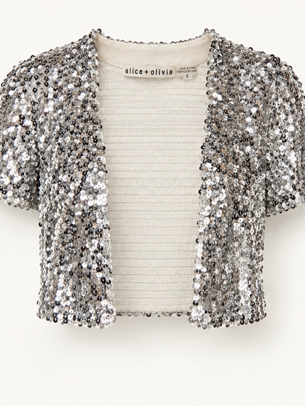 Alice + Olivia Silver Sequin Cropped Bolero Jacket